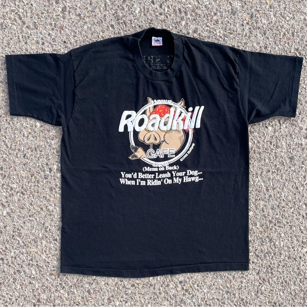 Roadkill Cafe Hawg Hog Menu 1995 Halfpap Fruit Of The Loom T-Shirt XL